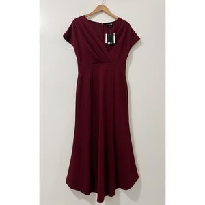 ANTHONY ORIGINAL Women's Burgundy V-Neck Flutter Sleeve Midi Dress Size M